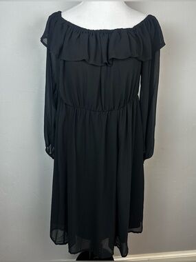 Torrid Black Off Shoulder Chiffon Skater Dress Womens 1X 14 16 Long Sleeve NWT